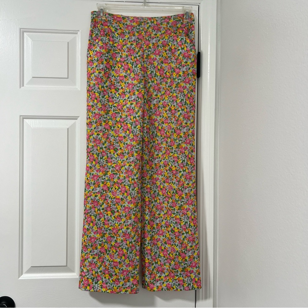 Vintage 70’s Flower Power Bright Floral Pants Trousers Straight Flare Leg Medium - Picture 2 of 16